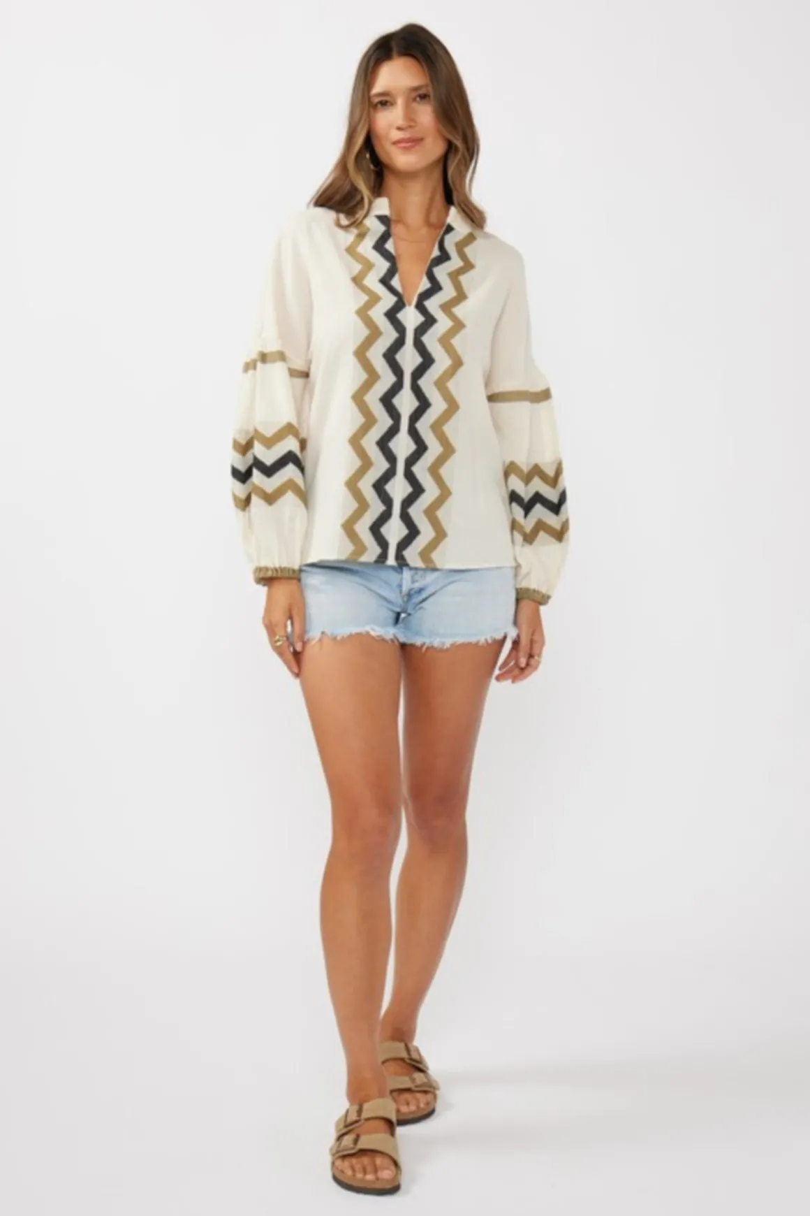 Dorothy Long Sleeve Jacquard Top Natural
