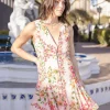 Eden Sleeveless Button Down Floral Print Mini Dress Peach