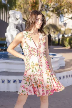 Eden Sleeveless Button Down Floral Print Mini Dress Peach