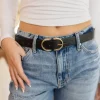Eileen Double Ring Faux Leather Belt Black