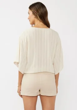 Eliza Kimono Sleeve Front Tie Jacquard Top Natural