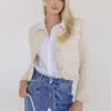 Elizabeth Long Sleeve Cropped Tweed Jacket Cream