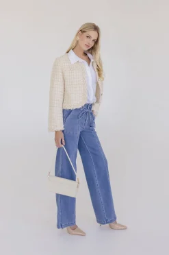 Elizabeth Long Sleeve Cropped Tweed Jacket Cream