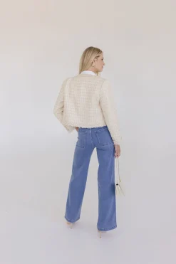 Elizabeth Long Sleeve Cropped Tweed Jacket Cream