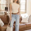 Ella Sleeveless Asymmetrical Neckline Top Ivory