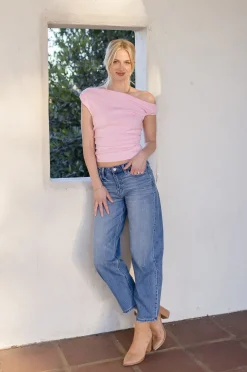 Ella Sleeveless Asymmetrical Neckline Top Pink