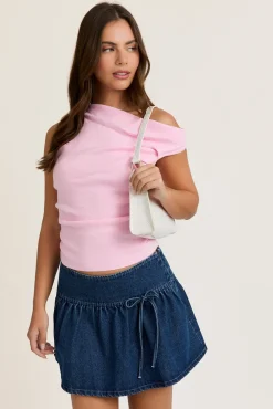 Ella Sleeveless Asymmetrical Neckline Top Pink