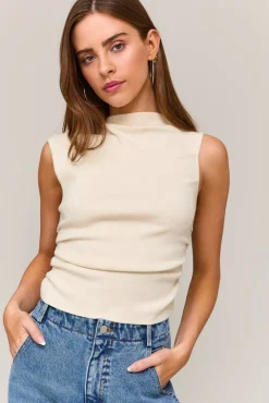 Ella Sleeveless Asymmetrical Neckline Top Ivory
