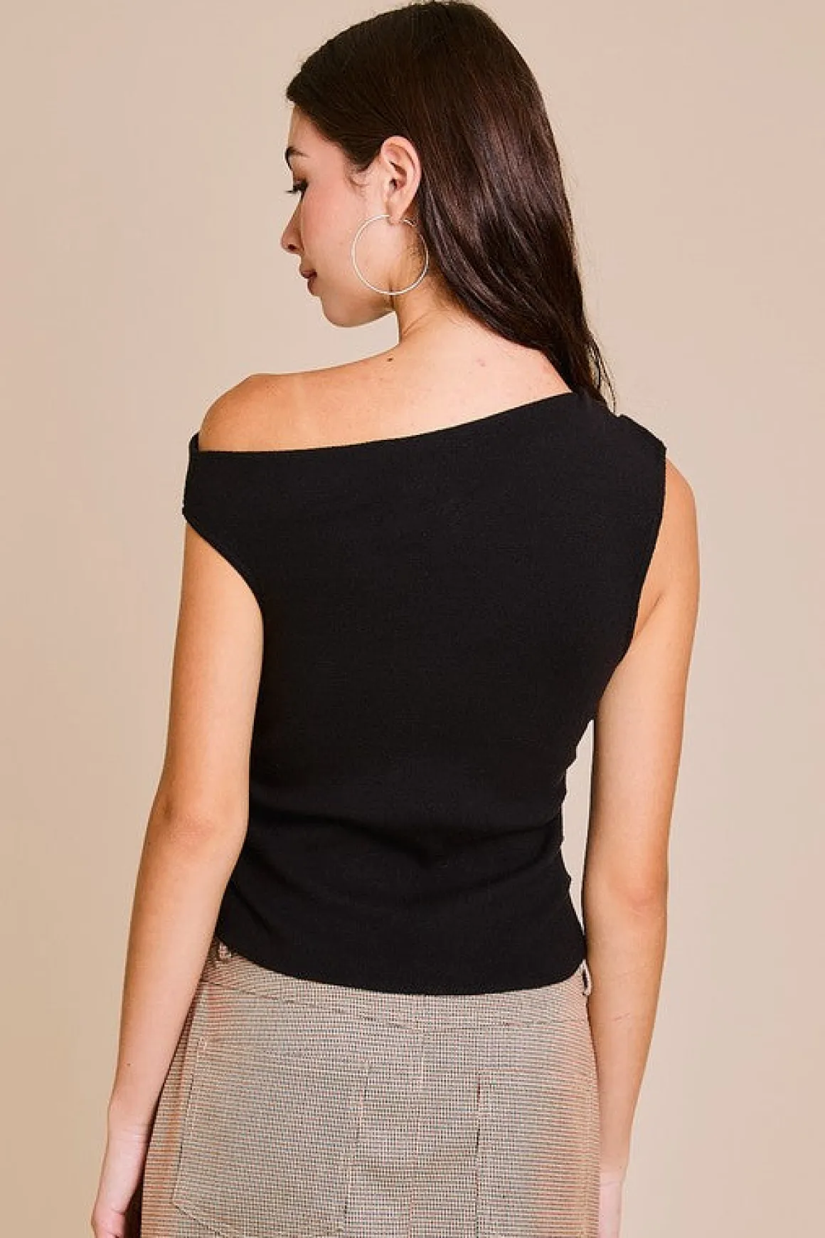 Ella Sleeveless Asymmetrical Neckline Top Black