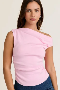 Ella Sleeveless Asymmetrical Neckline Top Pink