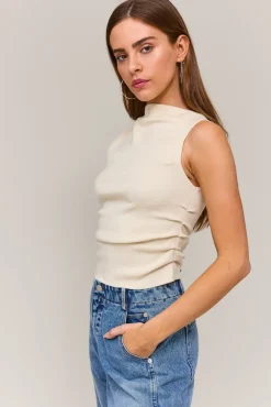 Ella Sleeveless Asymmetrical Neckline Top Ivory