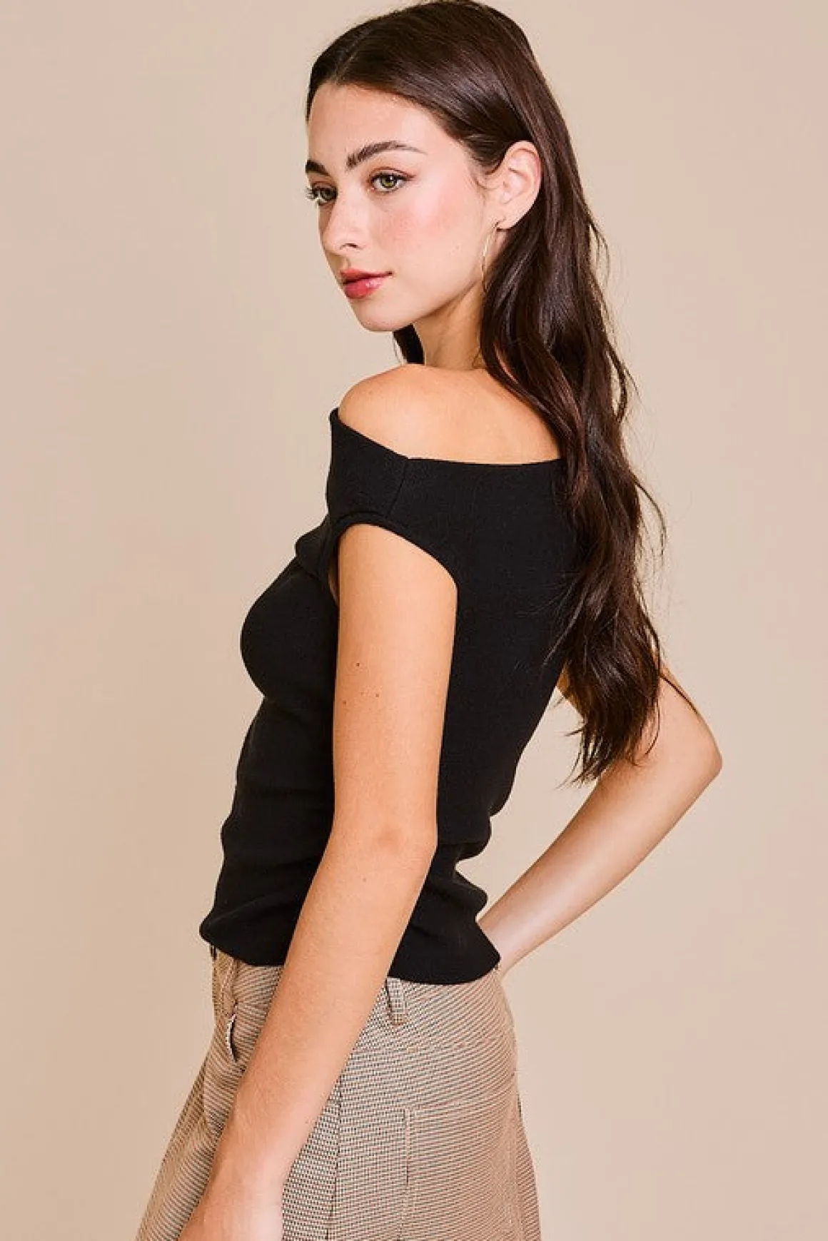 Ella Sleeveless Asymmetrical Neckline Top Black