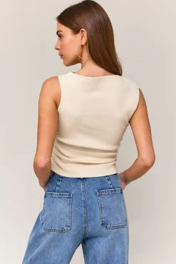 Ella Sleeveless Asymmetrical Neckline Top Ivory