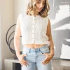 Ellen Sleeveless Button Down Knit Sweater Top White