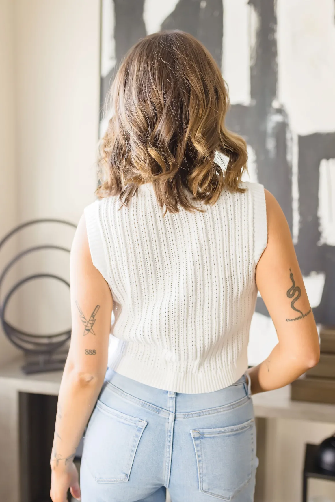 Ellen Sleeveless Button Down Knit Sweater Top White
