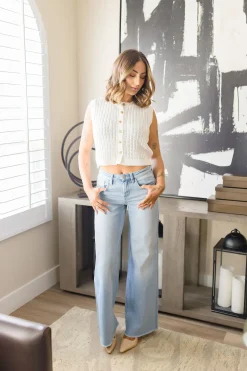 Ellen Sleeveless Button Down Knit Sweater Top White