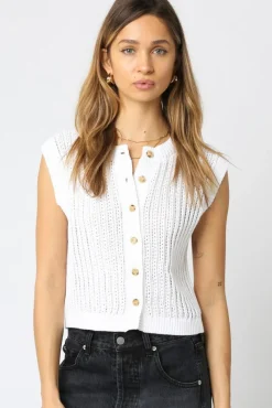 Ellen Sleeveless Button Down Knit Sweater Top White