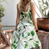 Elsie Sleeveless Contrast Binding Printed Midi Dress White