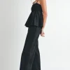 Emerson High Waist Crochet Wide Leg Linen Pants Black