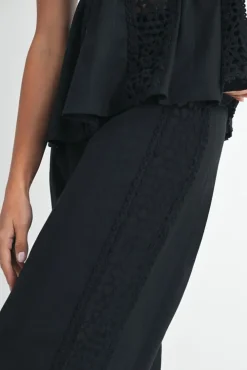 Emerson High Waist Crochet Wide Leg Linen Pants Black
