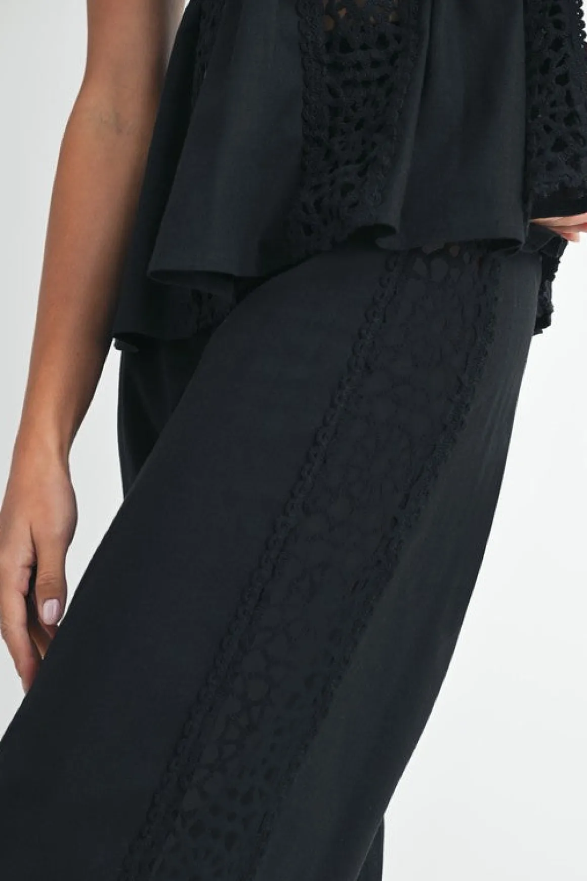 Emerson High Waist Crochet Wide Leg Linen Pants Black