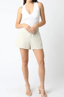 Emery High Waist Linen Shorts Natural