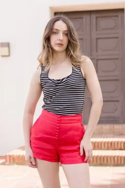 Emery High Waist Linen Shorts Red