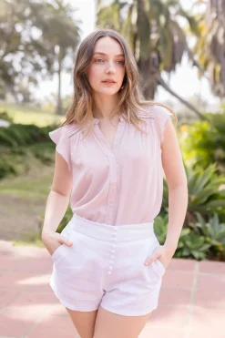 Emery High Waist Linen Shorts White