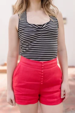 Emery High Waist Linen Shorts Red