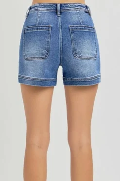 Esme High Rise Welt Pocket Shorts Dark Wash