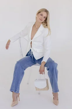 Estelle Long Sleeve Notched Lapel Front Tie Blazer White
