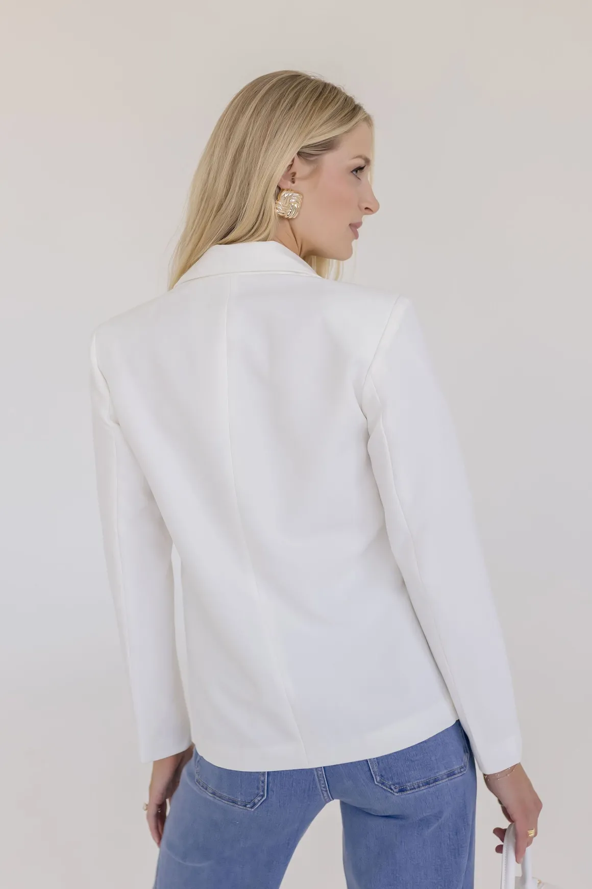 Estelle Long Sleeve Notched Lapel Front Tie Blazer White