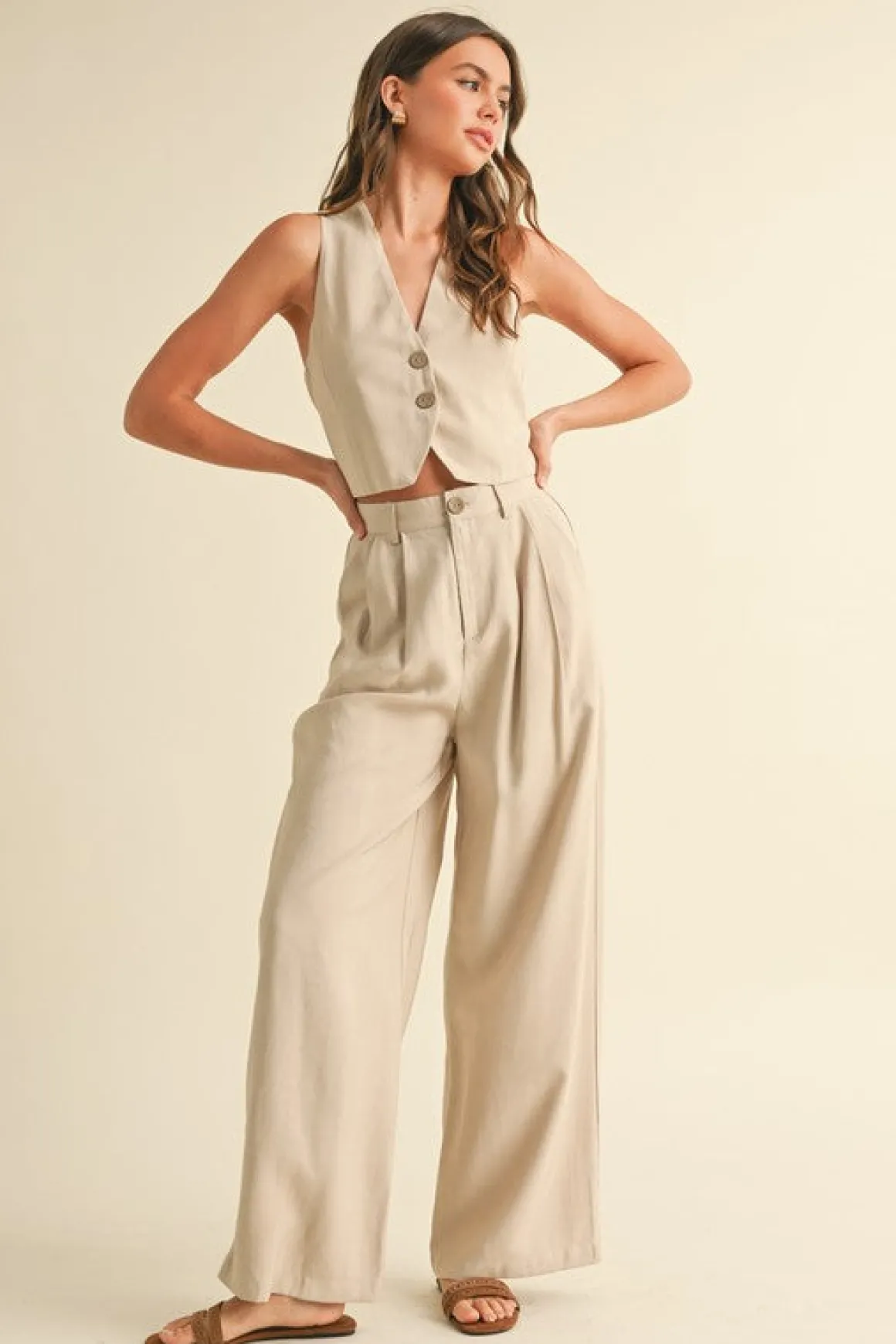Evelyn High Waist Wide Leg Pants Khaki