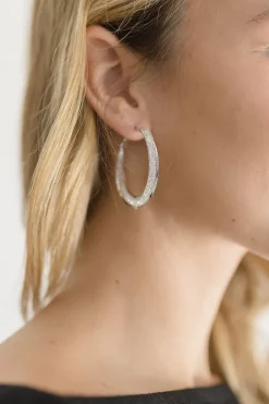 Fallon Metallic Mesh Hoop Earrings Silver