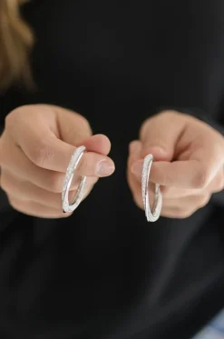 Fallon Metallic Mesh Hoop Earrings Silver