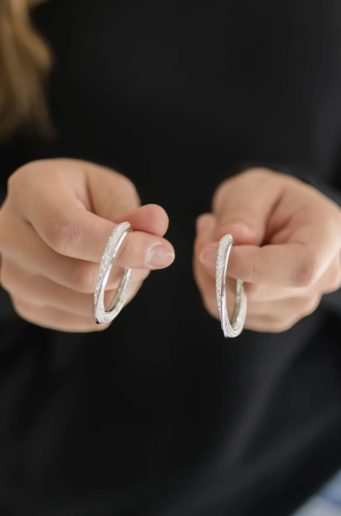 Fallon Metallic Mesh Hoop Earrings Silver
