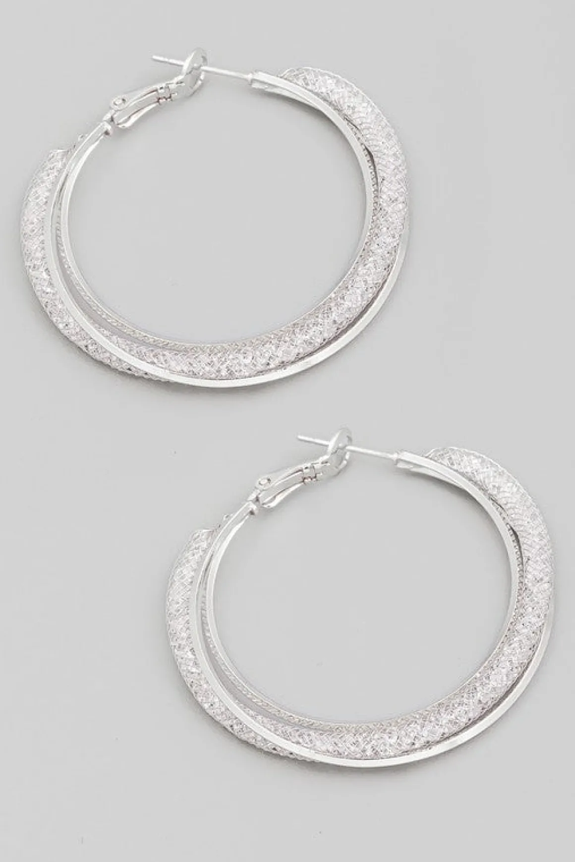 Fallon Metallic Mesh Hoop Earrings Silver
