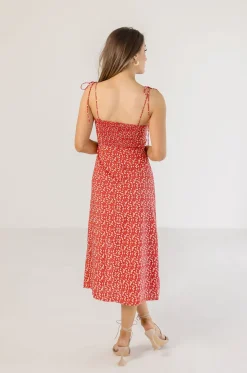 Farrah Sleeveless Shoulder Tie Floral Print Midi Dress Red