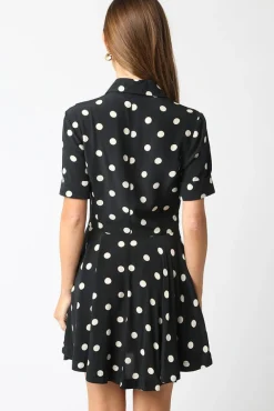 Felicia Short Sleeve Button Down Polka Dot Mini Dress Black