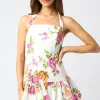 Felicity Sleeveless Halter Tie Floral Print Mini Dress White