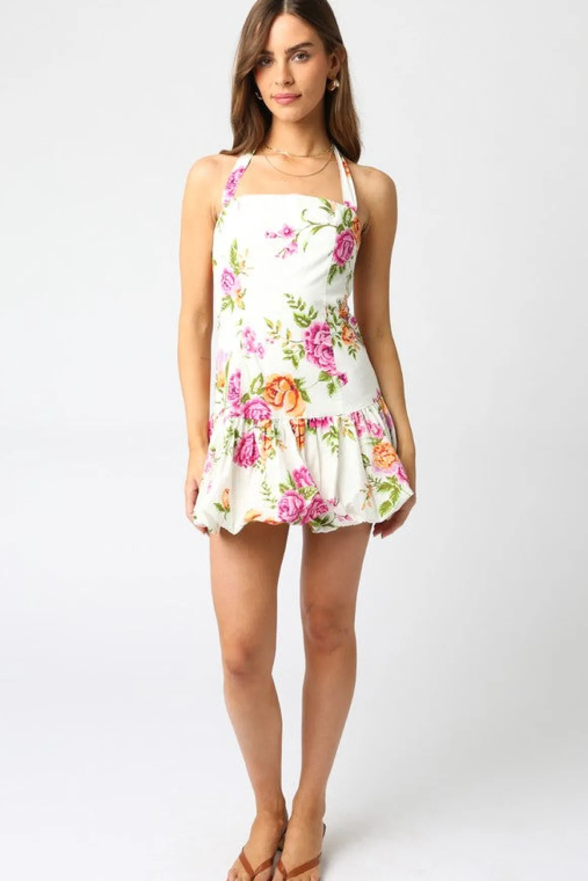 Felicity Sleeveless Halter Tie Floral Print Mini Dress White