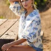 Florence Balloon Sleeve Button Down Printed Top Blue