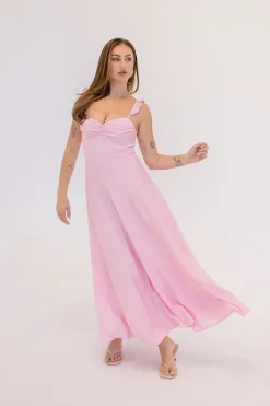 Francesca Sleeveless Ruffle Shoulder Maxi Dress Pink