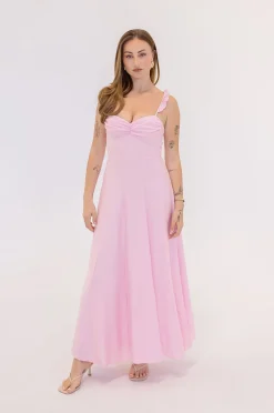 Francesca Sleeveless Ruffle Shoulder Maxi Dress Pink