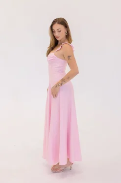 Francesca Sleeveless Ruffle Shoulder Maxi Dress Pink