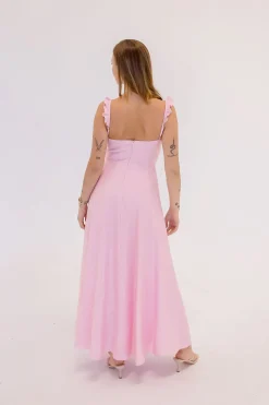 Francesca Sleeveless Ruffle Shoulder Maxi Dress Pink