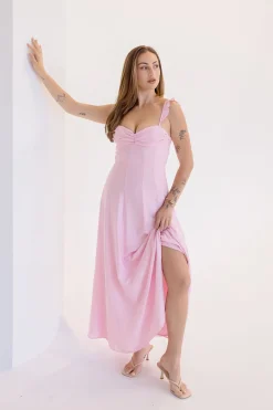 Francesca Sleeveless Ruffle Shoulder Maxi Dress Pink