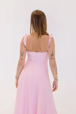 Francesca Sleeveless Ruffle Shoulder Maxi Dress Pink
