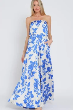 Francis Sleeveless Floral Print Wide Leg Jumpsuit Blue