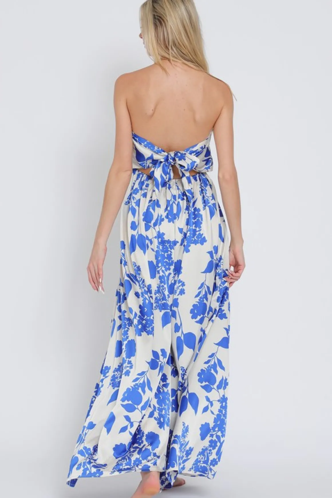 Francis Sleeveless Floral Print Wide Leg Jumpsuit Blue